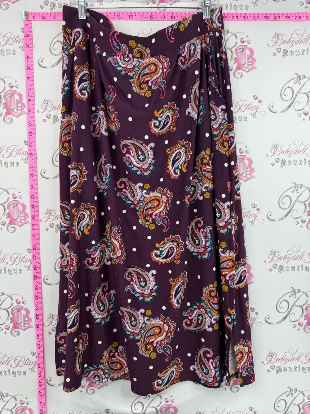 Terra & Sky skirt stretchy soft Purple Paisley A-Line Skirt polka dot